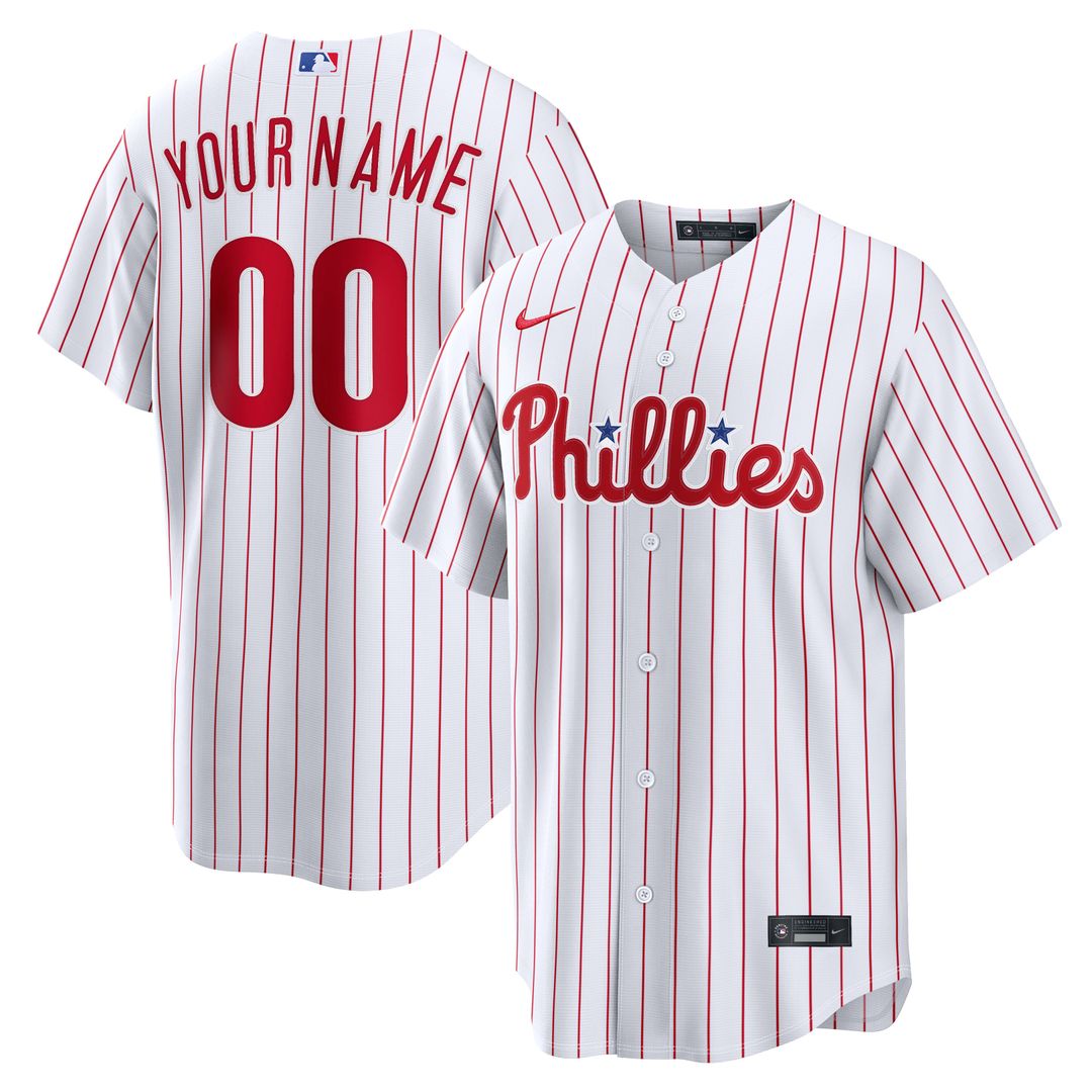 Philadelphia Phillies Nike White Home Stadium Custom Jersey product image 1, provided for visual reference and product