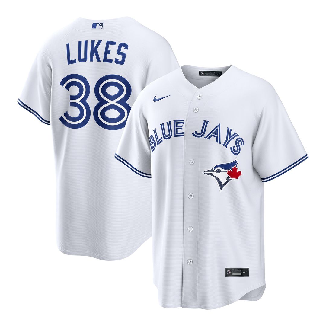 Toronto Blue Jays Nathan Lukes Nike White Home Replica Jersey product image 1, provided for visual reference and product