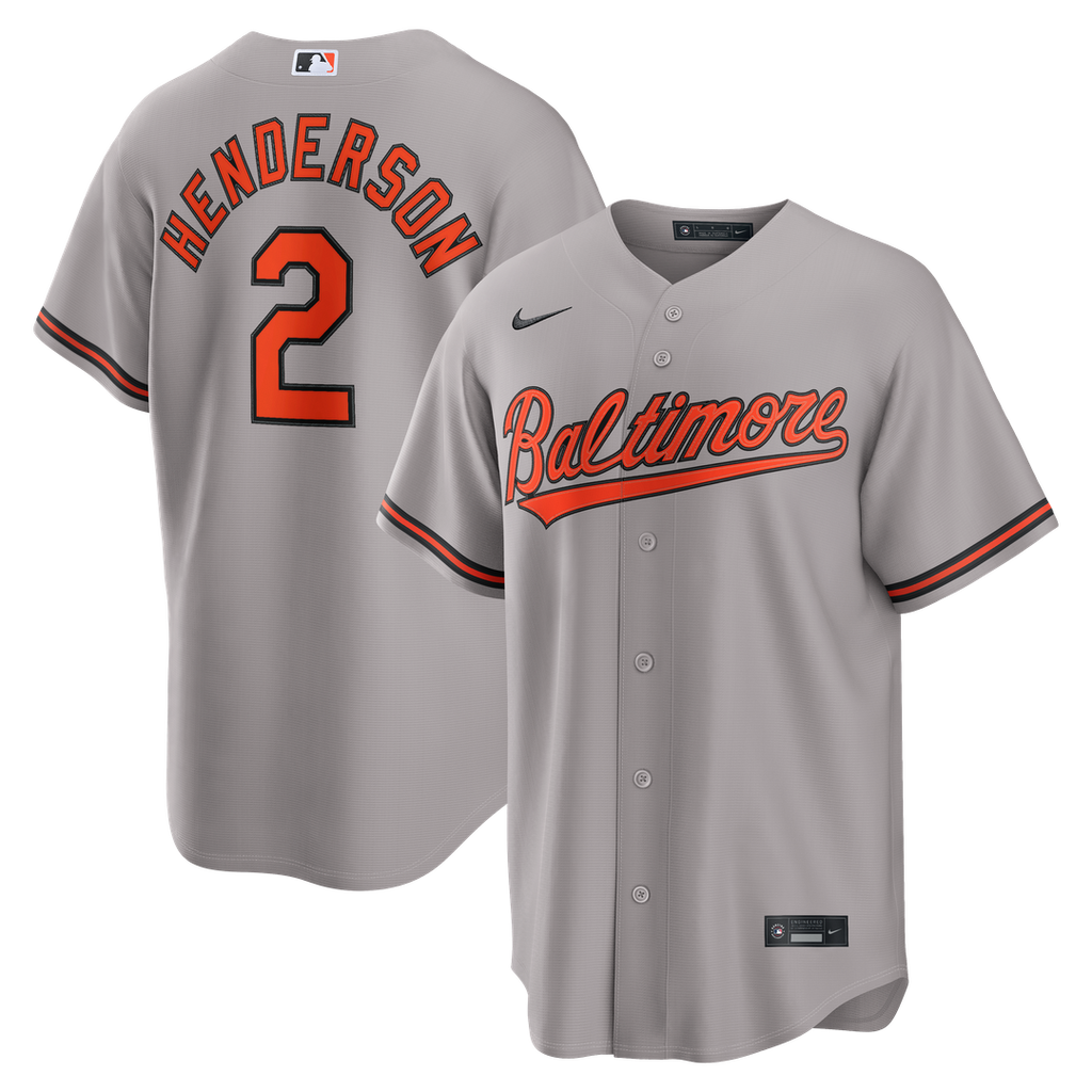Baltimore Orioles Gunnar Henderson Nike Gray Road Replica Jersey product image 1, provided for visual reference and product