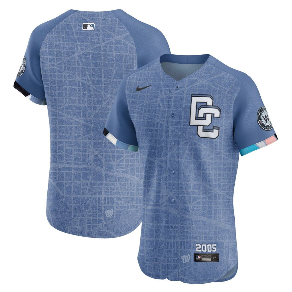 Washington Nationals Nike Blue 2025 City Connect Elite Jersey product image 1, provided for visual reference and product