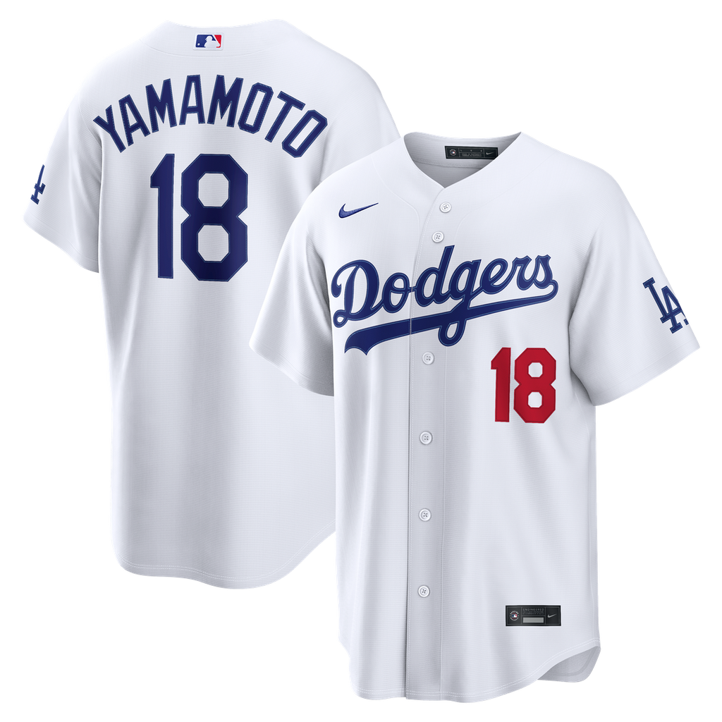 Los Angeles Dodgers Yoshinobu Yamamoto Nike White Home Stadium Jersey product image 1, provided for visual reference and