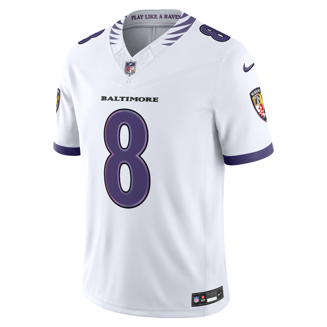 Baltimore Ravens Lamar Jackson Nike White Vapor F.U.S.E. Stitched Limited Jersey product image 6, provided for visual