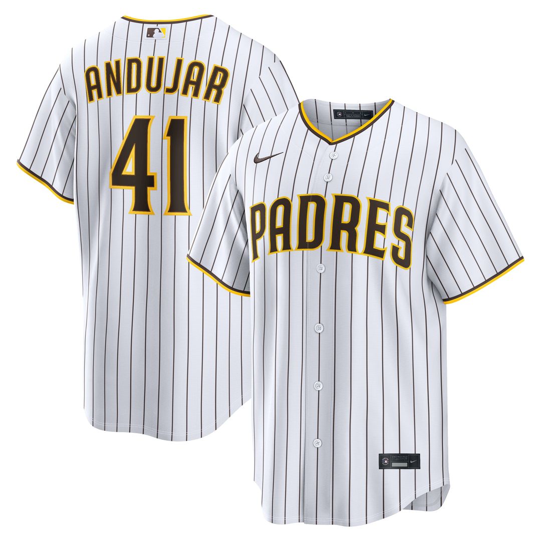 San Diego Padres Miguel Andujar Nike White Home Replica Jersey product image 1, provided for visual reference and product