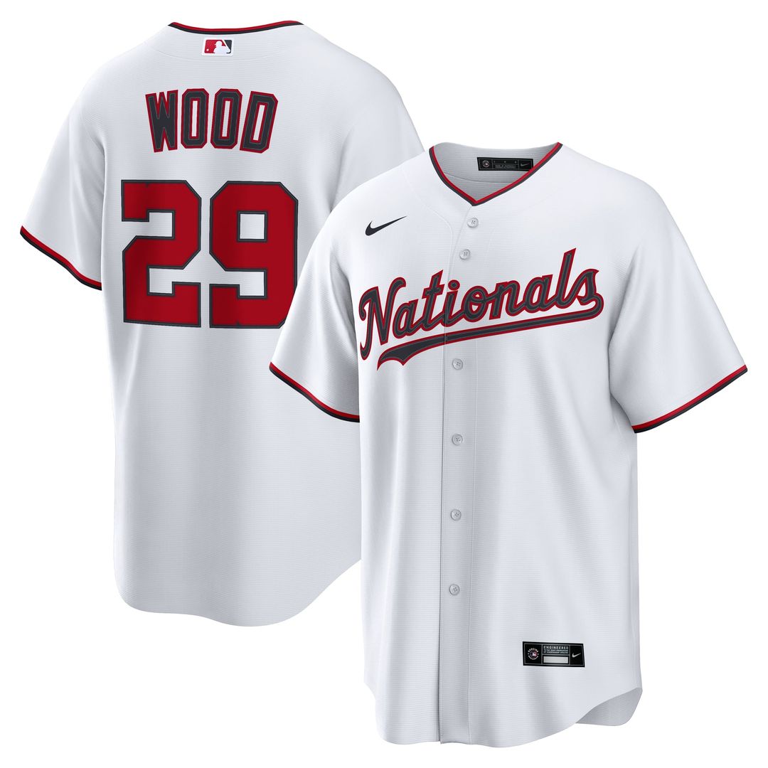 Washington Nationals James Wood Nike White Home Replica Jersey product image 1, provided for visual reference and product