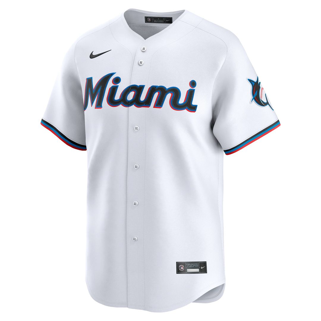 Miami Marlins Nike White Home Limited Custom Jersey product image 2, provided for visual reference and product detail review