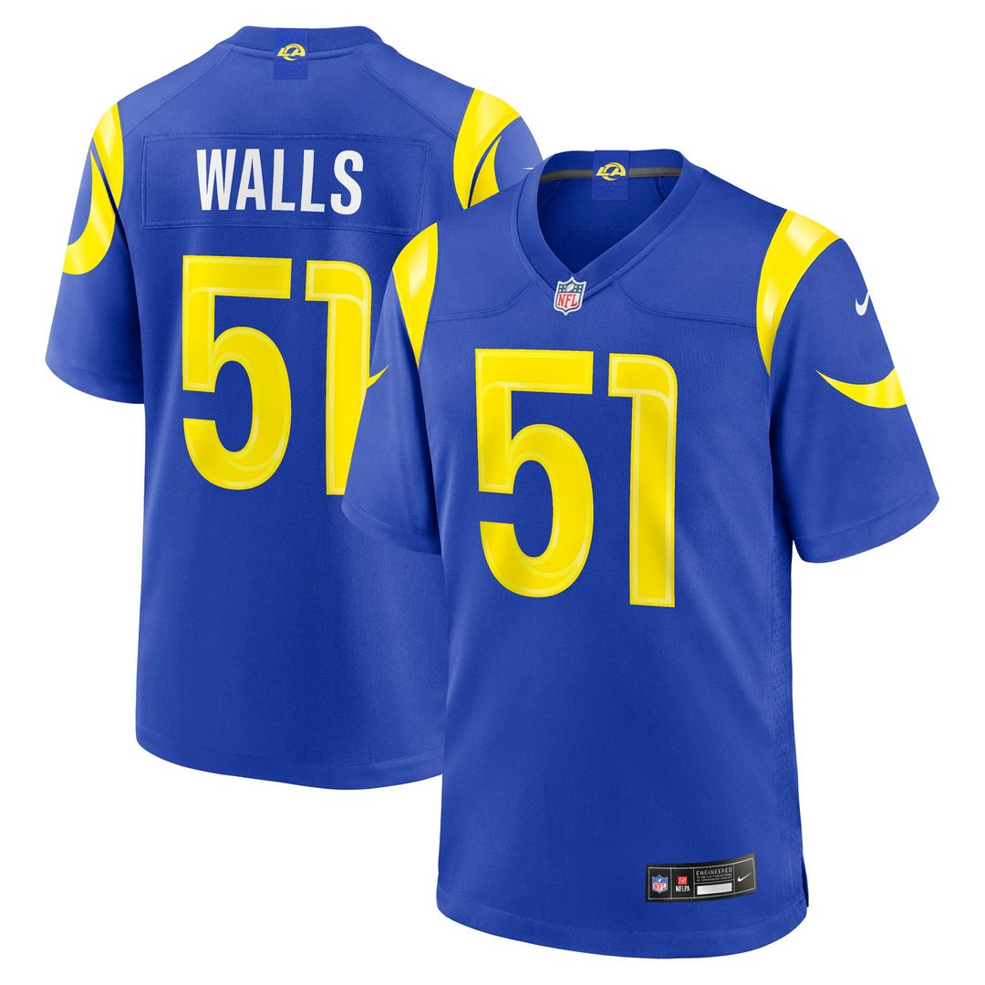 Los Angeles Rams Eddie Walls III Nike Royal Game Jersey product image 1, provided for visual reference and product detail