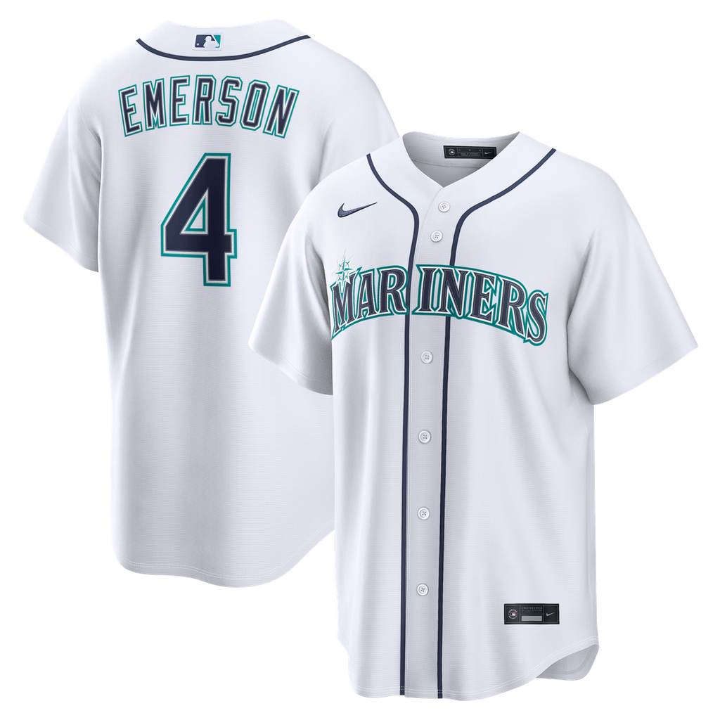 Seattle Mariners Colt Emerson Nike White Home Replica Jersey product image 1, provided for visual reference and product