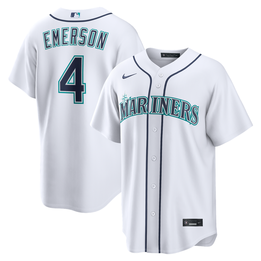 Seattle Mariners Colt Emerson Nike White Home Replica Jersey product image 1, provided for visual reference and product