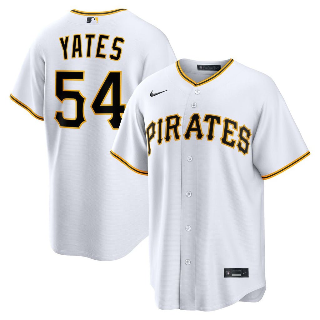 Pittsburgh Pirates Kirby Yates Nike White Home Replica Jersey product image 1, provided for visual reference and product