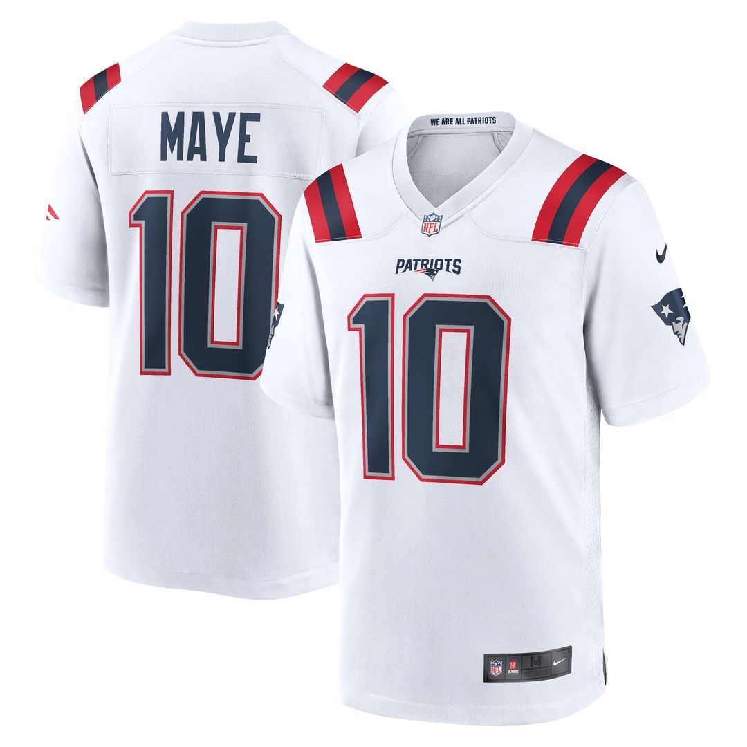 New England Patriots Drake Maye Nike White Player Game Jersey product image 1, provided for visual reference and product