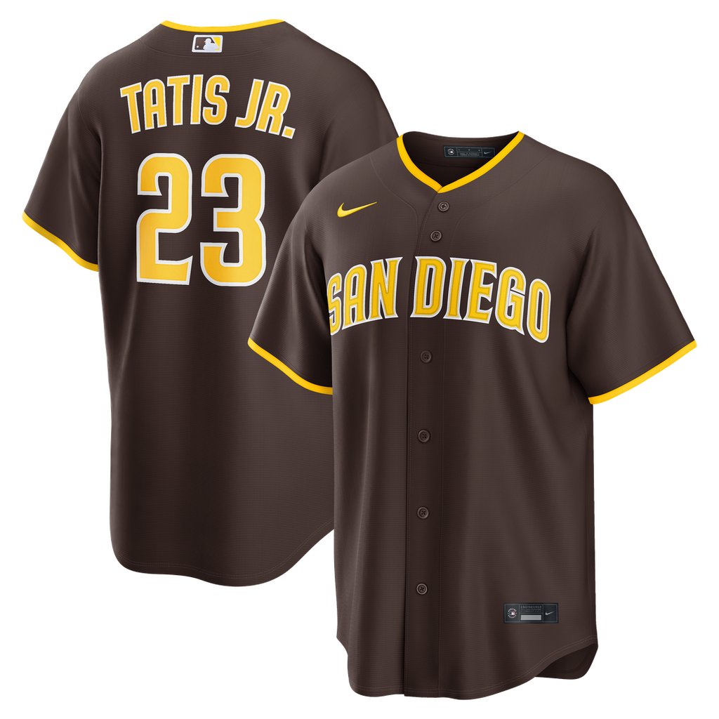 San Diego Padres Fernando Tatis Jr. Nike Brown Road Replica Jersey product image 1, provided for visual reference and