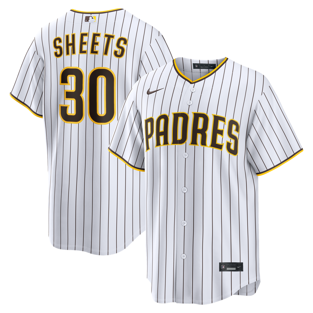 San Diego Padres Gavin Sheets Nike White Home Replica Jersey product image 1, provided for visual reference and product