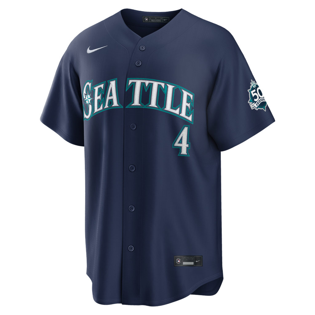 Seattle Mariners Colt Emerson Nike Navy Road 50th Season Anniversary Patch Stadium Jersey product image 2, provided for