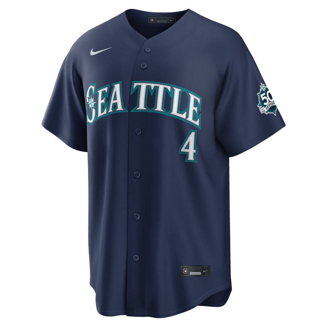 Seattle Mariners Colt Emerson Nike Navy Road 50th Season Anniversary Patch Stadium Jersey product image 2, provided for