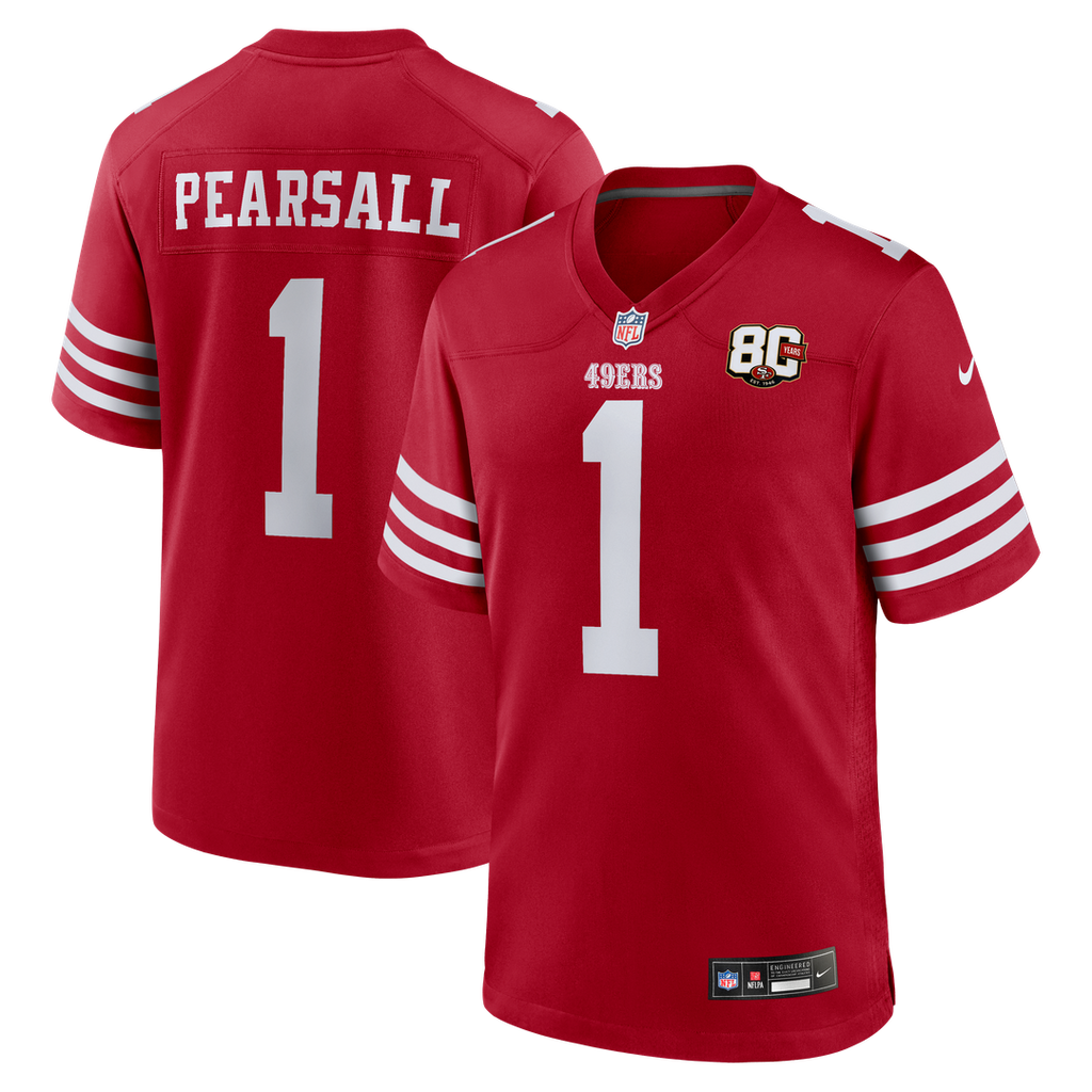 San Francisco 49ers Ricky Pearsall Nike Scarlet 80th Anniversary Game Jersey product image 1, provided for visual reference