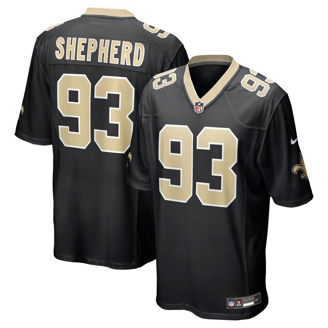 New Orleans Saints Nathan Shepherd Nike Black Game Jersey product image 1, provided for visual reference and product detail