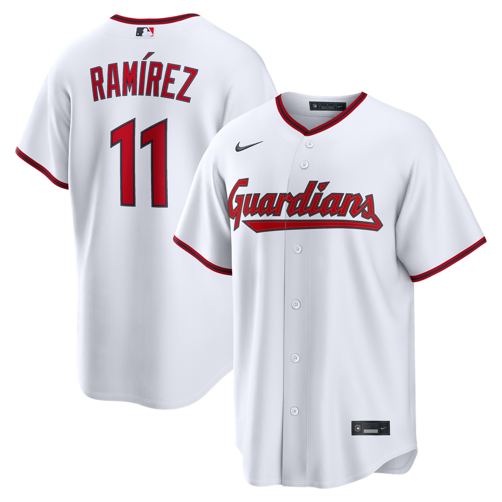Cleveland Guardians José Ramírez Nike White Home Replica Jersey product image 1, provided for visual reference and product