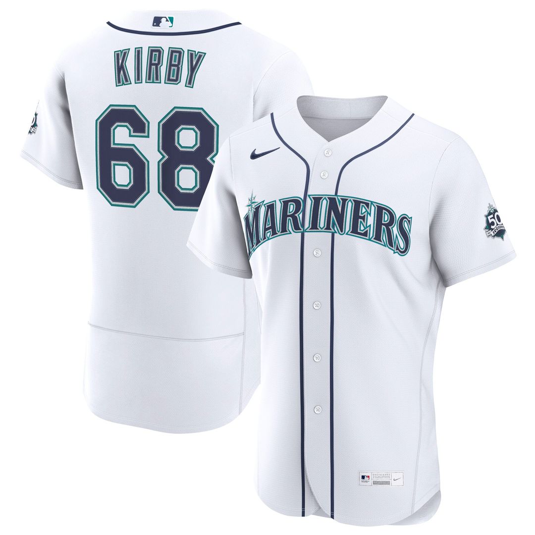 Seattle Mariners George Kirby Nike White Home 50th Season Authentic Jersey product image 1, provided for visual reference