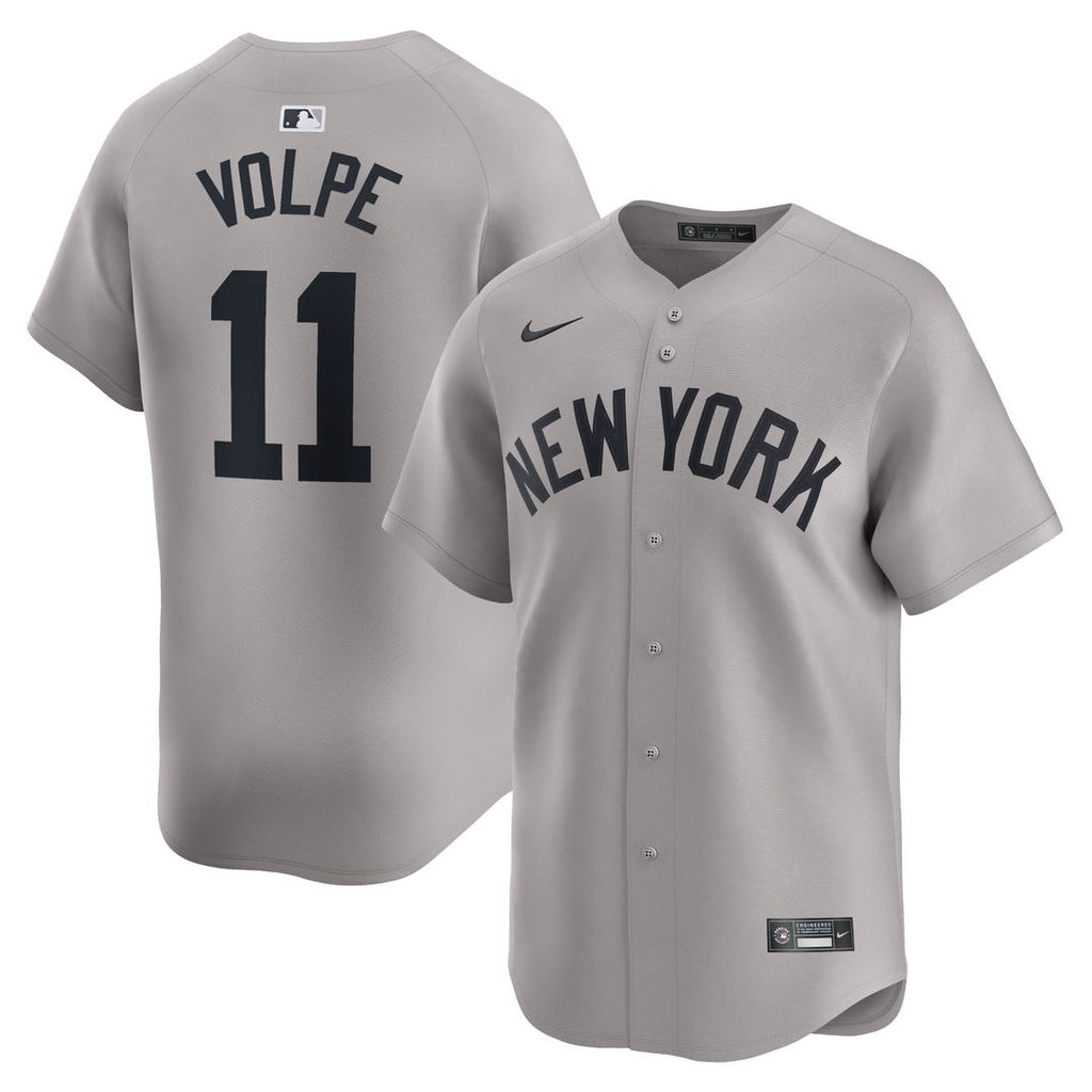 New York Yankees Anthony Volpe Nike Gray Away Limited Player Jersey product image 1, provided for visual reference and