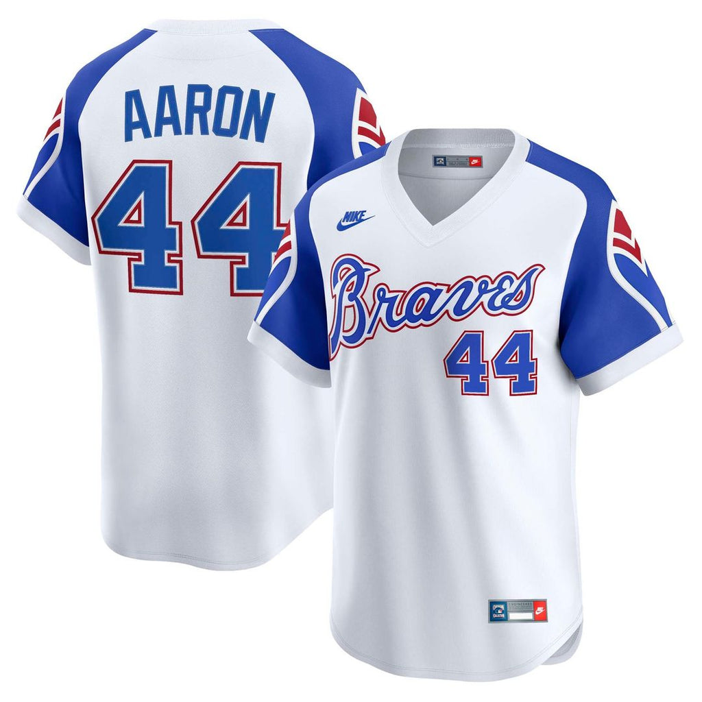 Atlanta Braves Hank Aaron Nike White Throwback Cooperstown Collection Limited Jersey product image 1, provided for visual