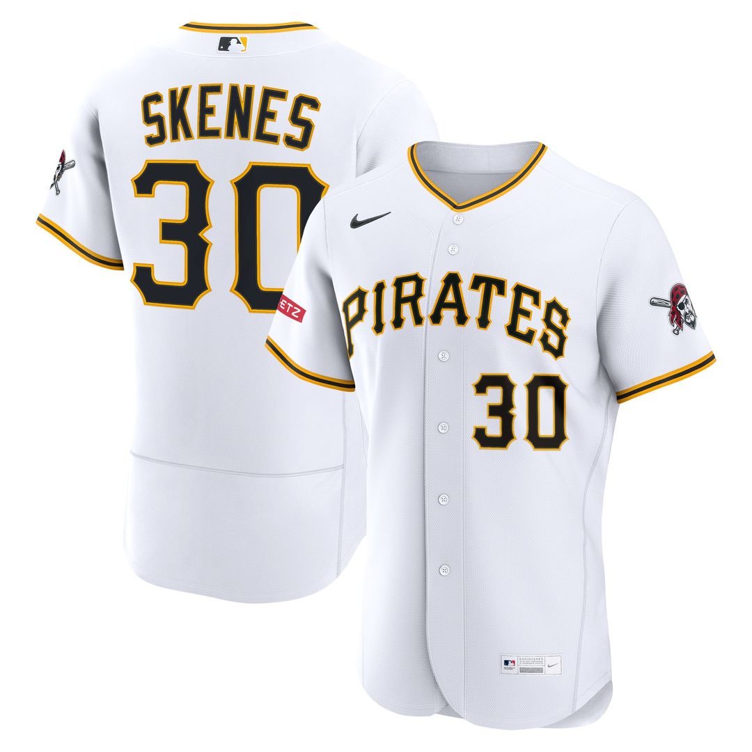 Pittsburgh Pirates Paul Skenes Nike White Home Authentic Sponsor Patch Jersey product image 1, provided for visual reference