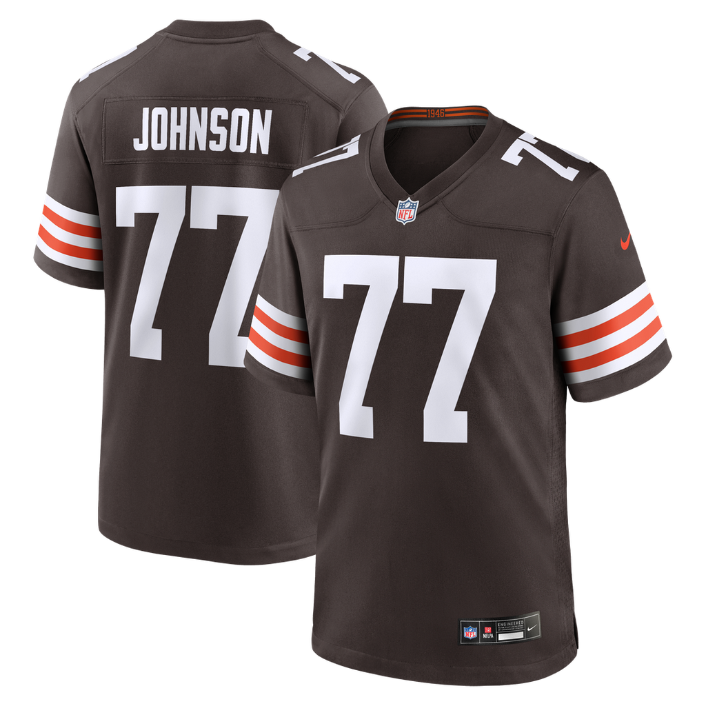 Cleveland Browns Zion Johnson Nike Brown Team Game Jersey product image 1, provided for visual reference and product detail