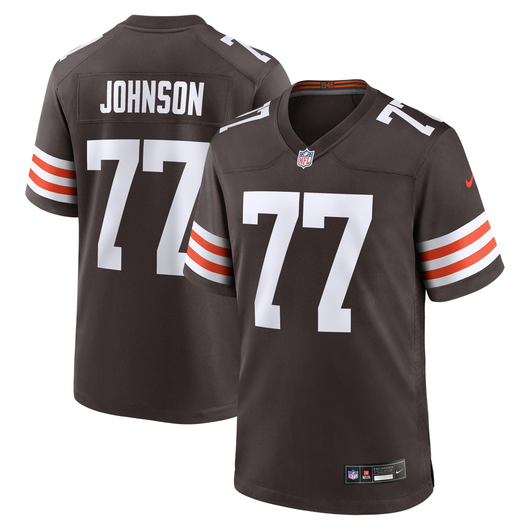 Cleveland Browns Zion Johnson Nike Brown Team Game Jersey product image 1, provided for visual reference and product detail