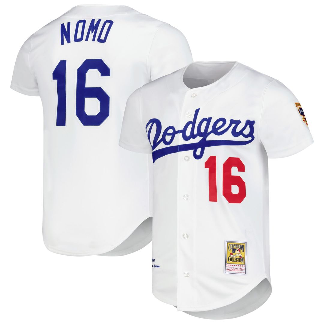 Los Angeles Dodgers Hideo Nomo Mitchell & Ness White Cooperstown Collection Authentic Jersey product image 1, provided for