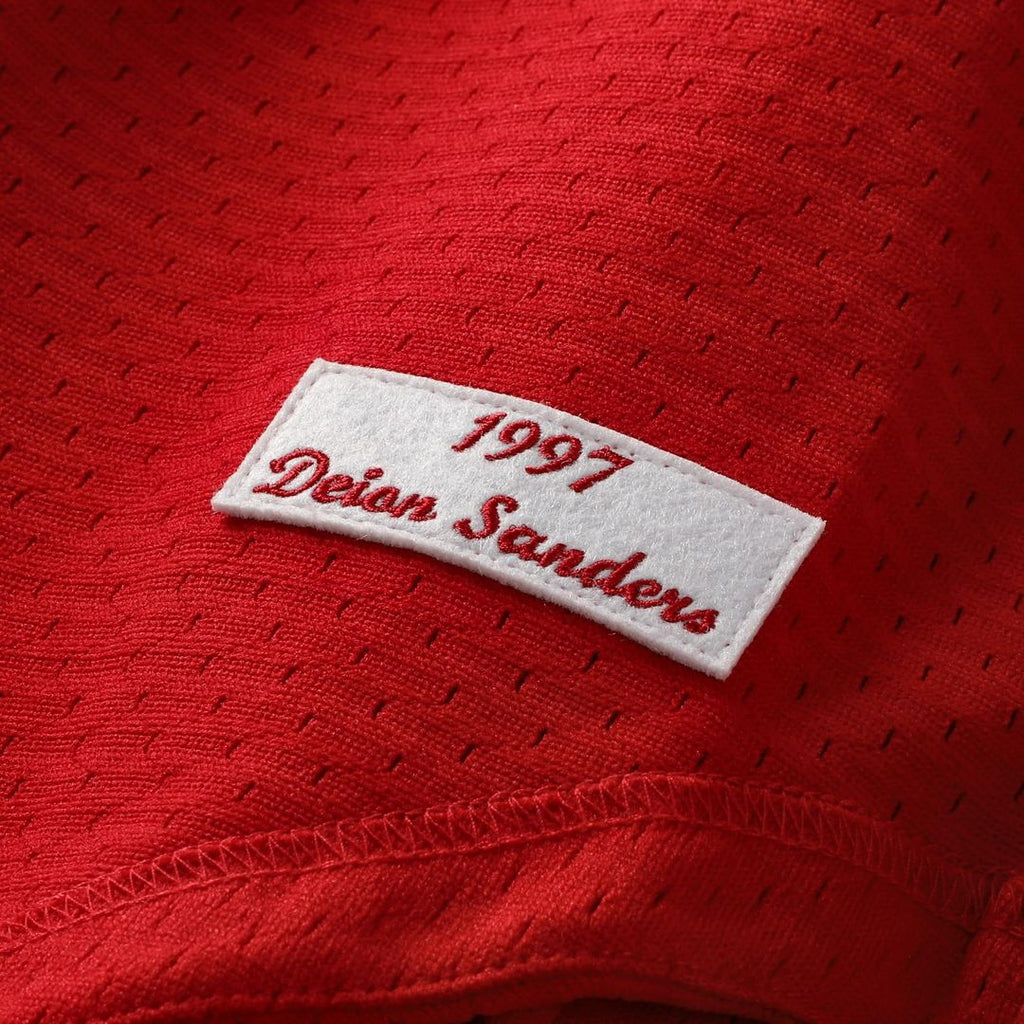 Cincinnati Reds Deion Sanders Mitchell & Ness Red Cooperstown Mesh Batting Practice Button-Up Jersey product image 6,