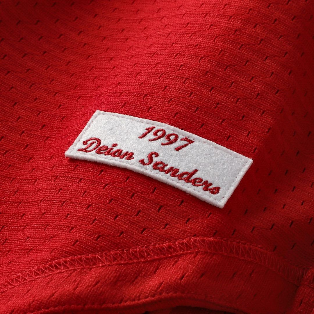 Cincinnati Reds Deion Sanders Mitchell & Ness Red Cooperstown Mesh Batting Practice Button-Up Jersey product image 6,