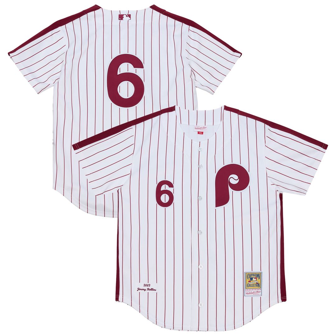 Philadelphia Phillies Jimmy Rollins Mitchell & Ness White 2003 Cooperstown Collection Authentic Jersey product image 1,