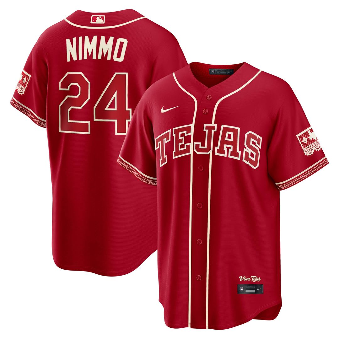 Texas Rangers Brandon Nimmo Nike Red 2026 City Connect Stadium Jersey product image 1, provided for visual reference and