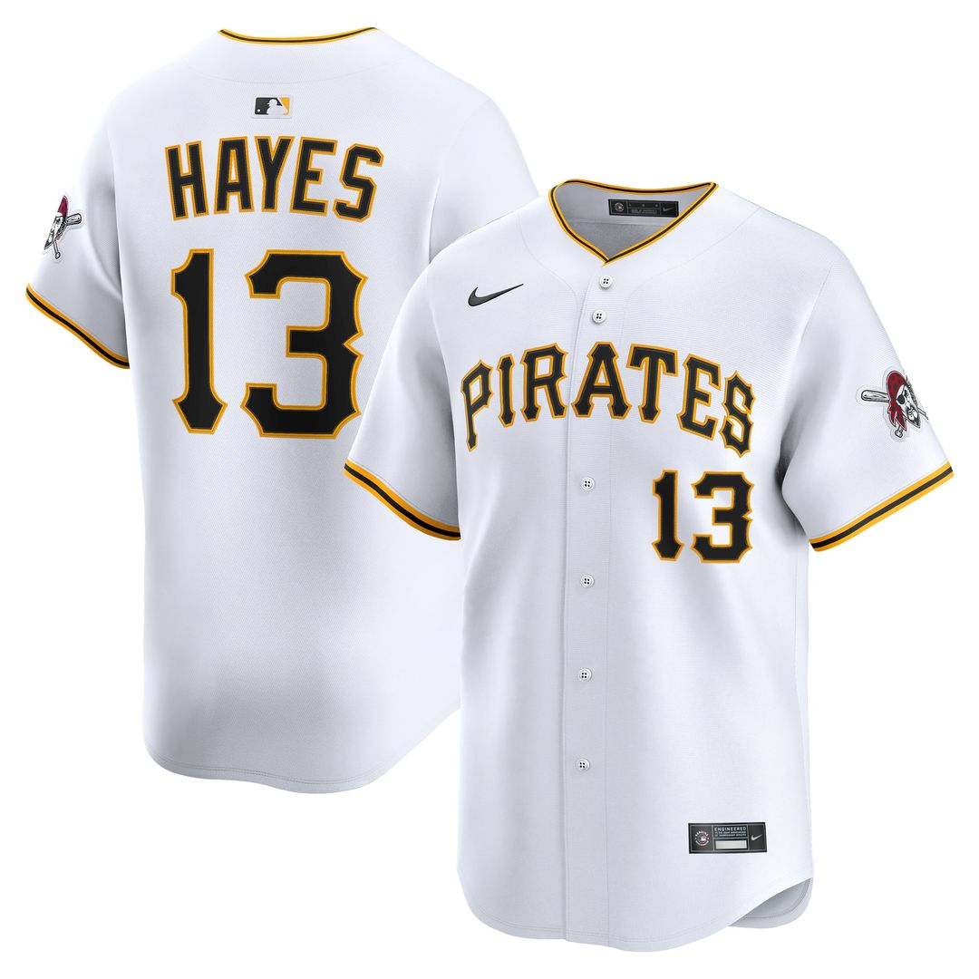 Pittsburgh Pirates Ke'Bryan Hayes Nike White Home Limited Player Jersey product image 1, provided for visual reference and