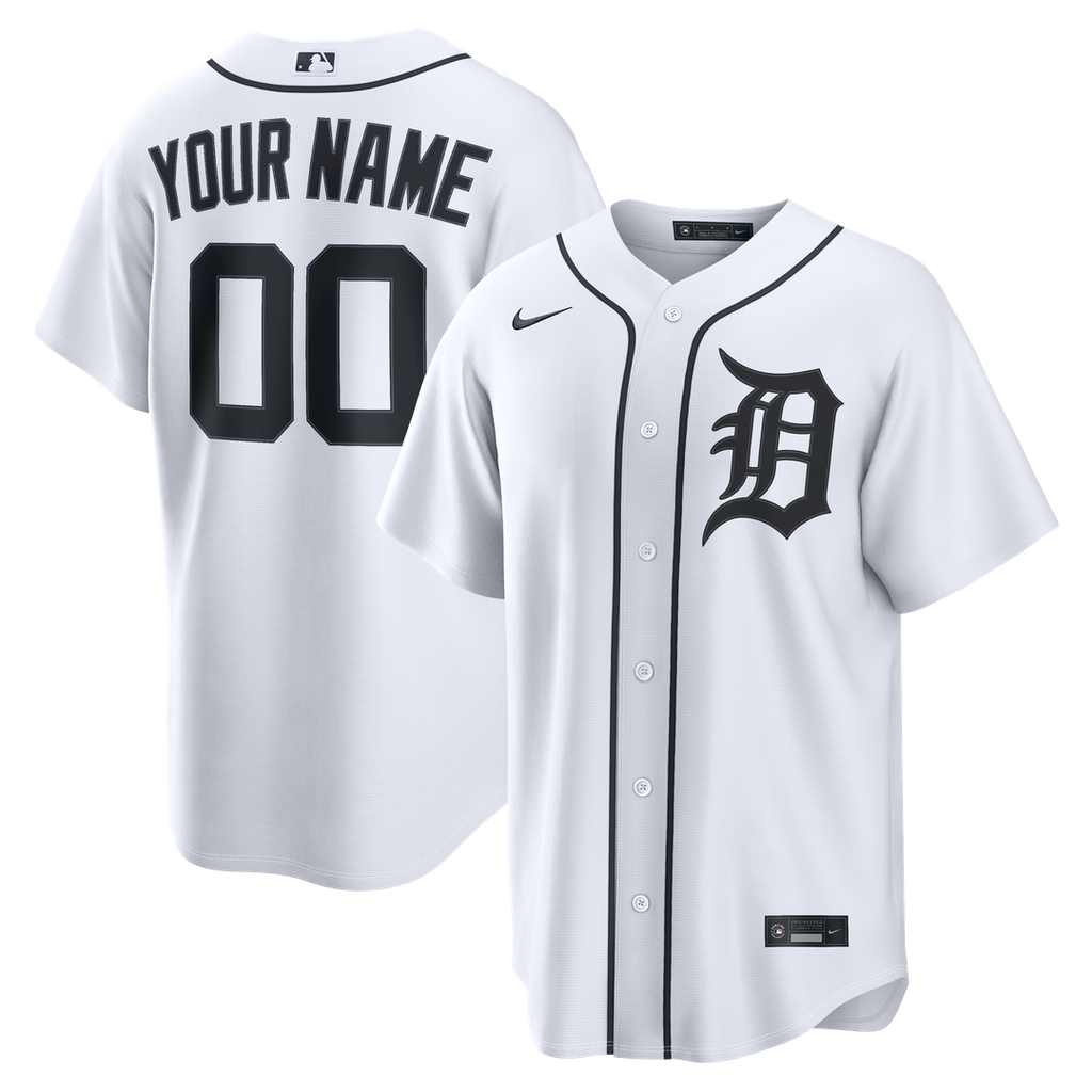 Detroit Tigers Nike White Home Replica Custom Jersey product image 1, provided for visual reference and product detail review