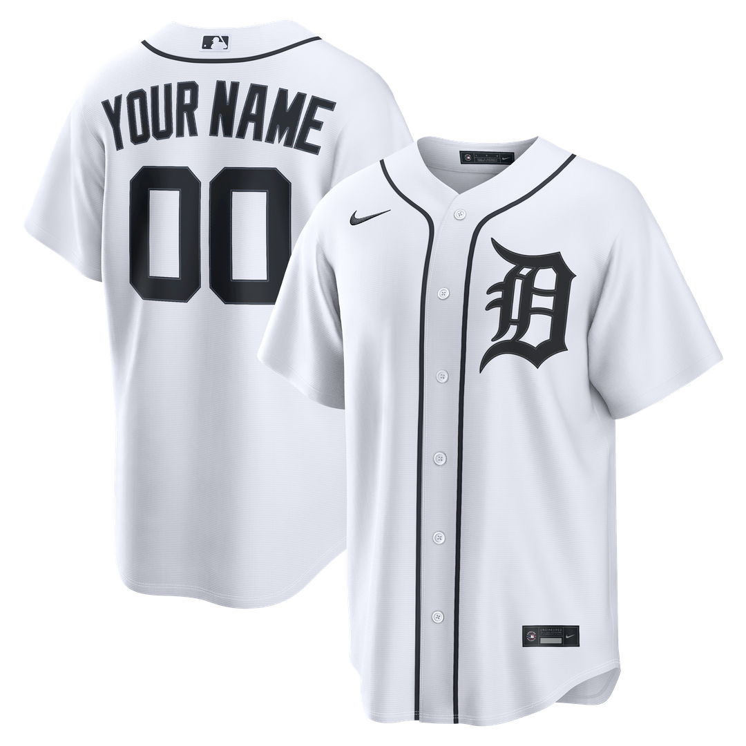 Detroit Tigers Nike White Home Replica Custom Jersey product image 1, provided for visual reference and product detail review