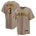 San Diego Padres Jackson Merrill Nike Sand Alternate Replica Jersey product image 1, provided for visual reference and