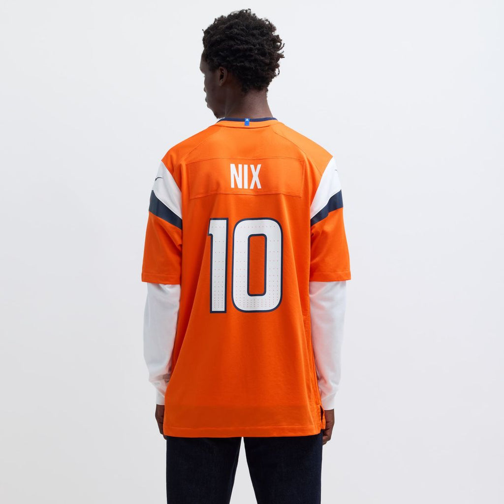 Denver Broncos Bo Nix Nike Orange Player Game Jersey product image 5, provided for visual reference and product detail review