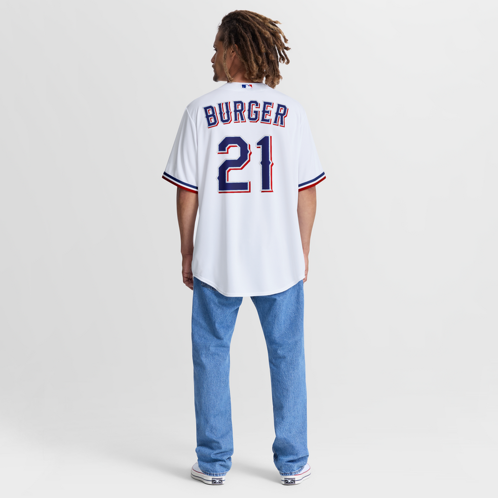 Texas Rangers Jake Burger Nike White Home Replica Jersey product image 5, provided for visual reference and product detail