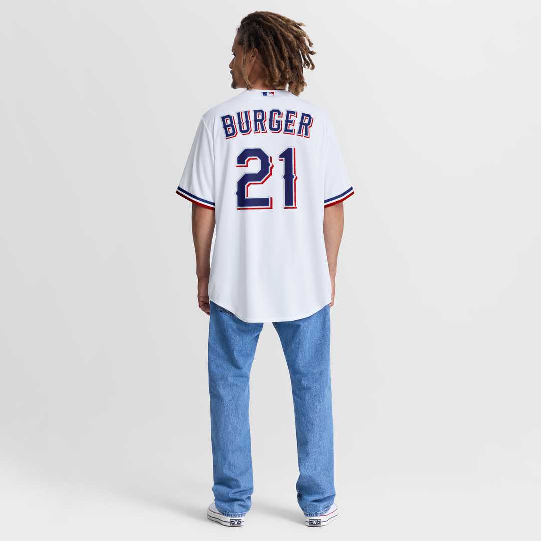 Texas Rangers Jake Burger Nike White Home Replica Jersey product image 5, provided for visual reference and product detail