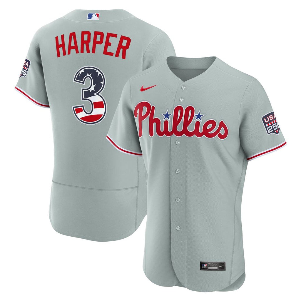 Fourth of July Philadelphia Phillies Bryce Harper Nike Gray USA 250 Authentic Jersey product image 1, provided for visual