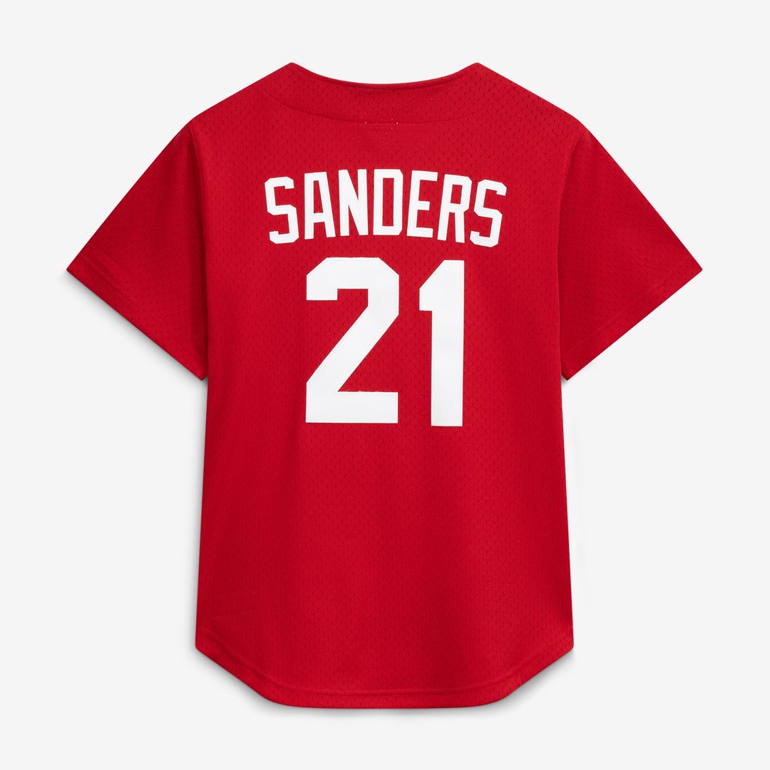 Cincinnati Reds Deion Sanders Mitchell & Ness Red Cooperstown Mesh Batting Practice Button-Up Jersey product image 3,