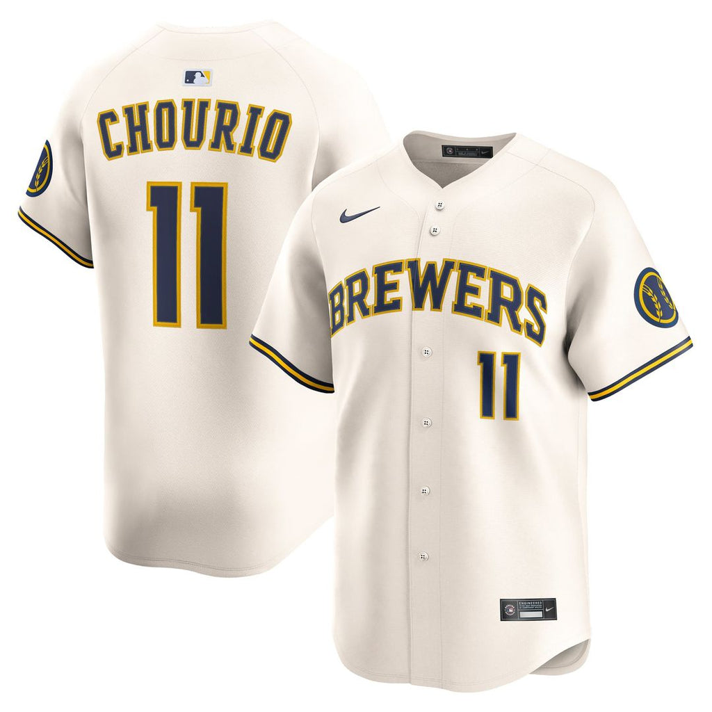 Milwaukee Brewers Jackson Chourio Nike Cream Home Limited Jersey product image 1, provided for visual reference and product