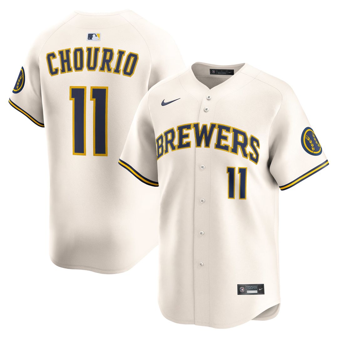 Milwaukee Brewers Jackson Chourio Nike Cream Home Limited Jersey product image 1, provided for visual reference and product