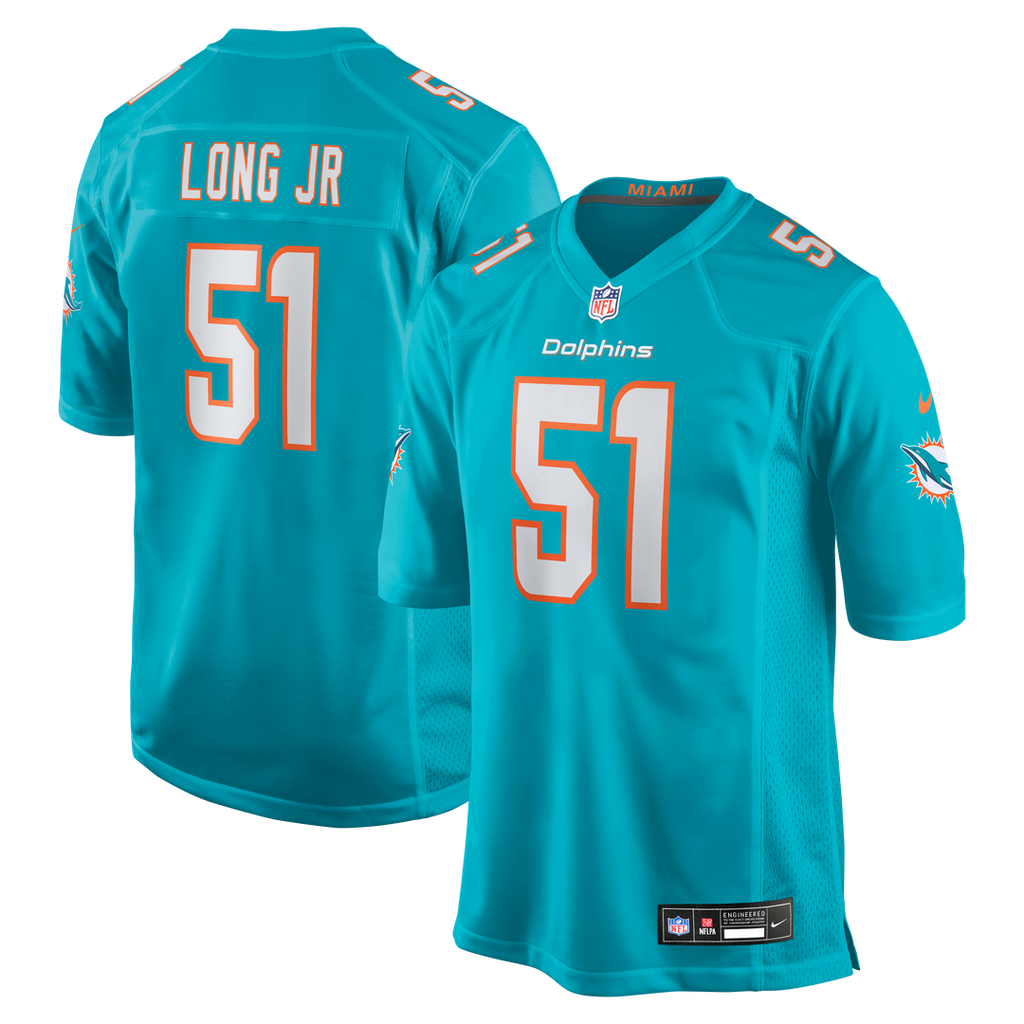 Miami Dolphins David Long Jr. Nike Aqua Game Jersey product image 1, provided for visual reference and product detail review