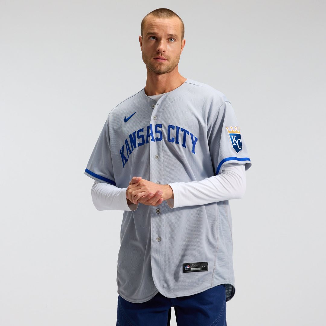 Kansas City Royals Nike Gray 2022 Road Authentic Jersey product image 1, provided for visual reference and product detail