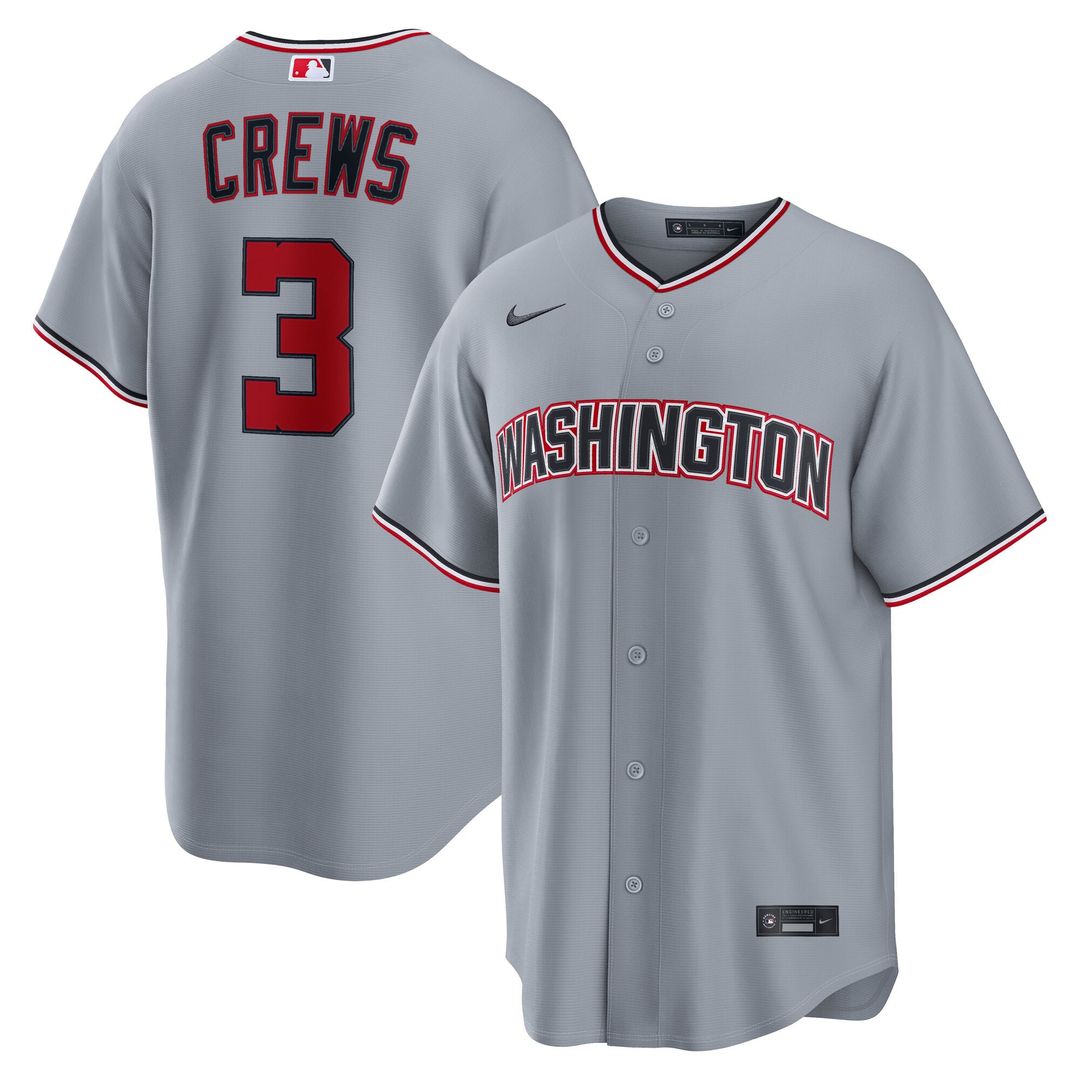 Washington Nationals Dylan Crews Nike Gray Road Replica Jersey product image 1, provided for visual reference and product