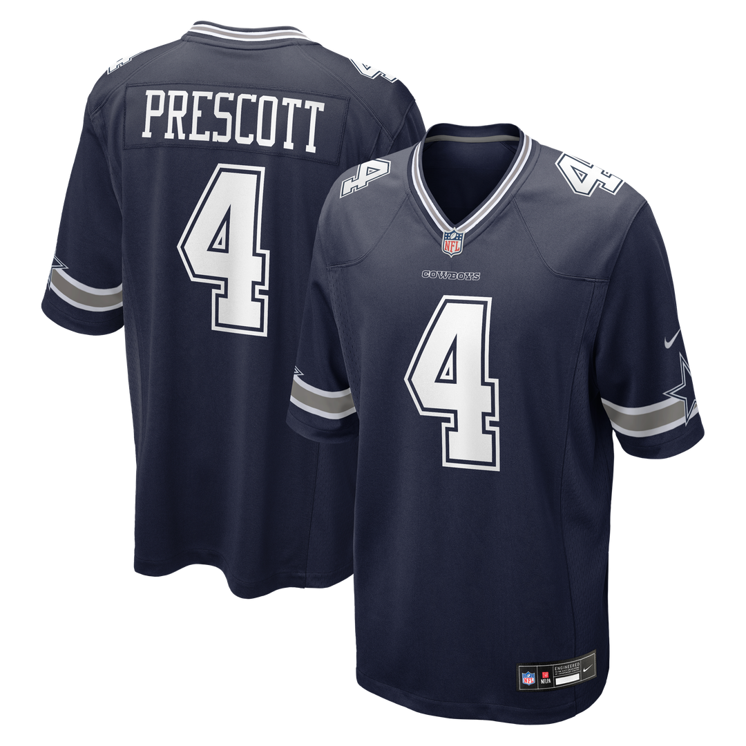 Dallas Cowboys Dak Prescott Nike Navy Game Team Jersey product image 1, provided for visual reference and product detail