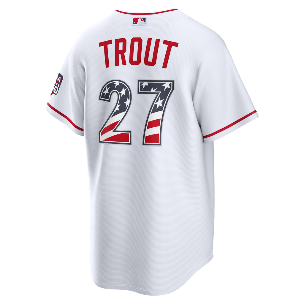 Fourth of July Los Angeles Angels Mike Trout Nike White USA 250 Stadium Jersey product image 3, provided for visual
