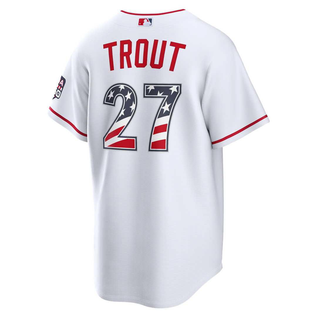Fourth of July Los Angeles Angels Mike Trout Nike White USA 250 Stadium Jersey product image 3, provided for visual
