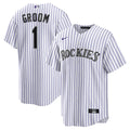 Colorado Rockies Nike White #1 Groom Home Replica Jersey product image 1, provided for visual reference and product detail